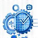 Stylized icon representing project management with gears and a checklist